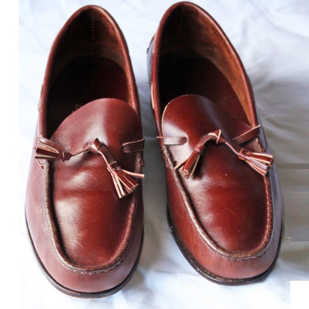 Custom made hand sewn men's leather loafers SZ 10 used Brown VERY GOOD condition